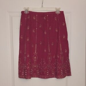 Ann Taylor Red A-Line Skirt with Gold Embroidery